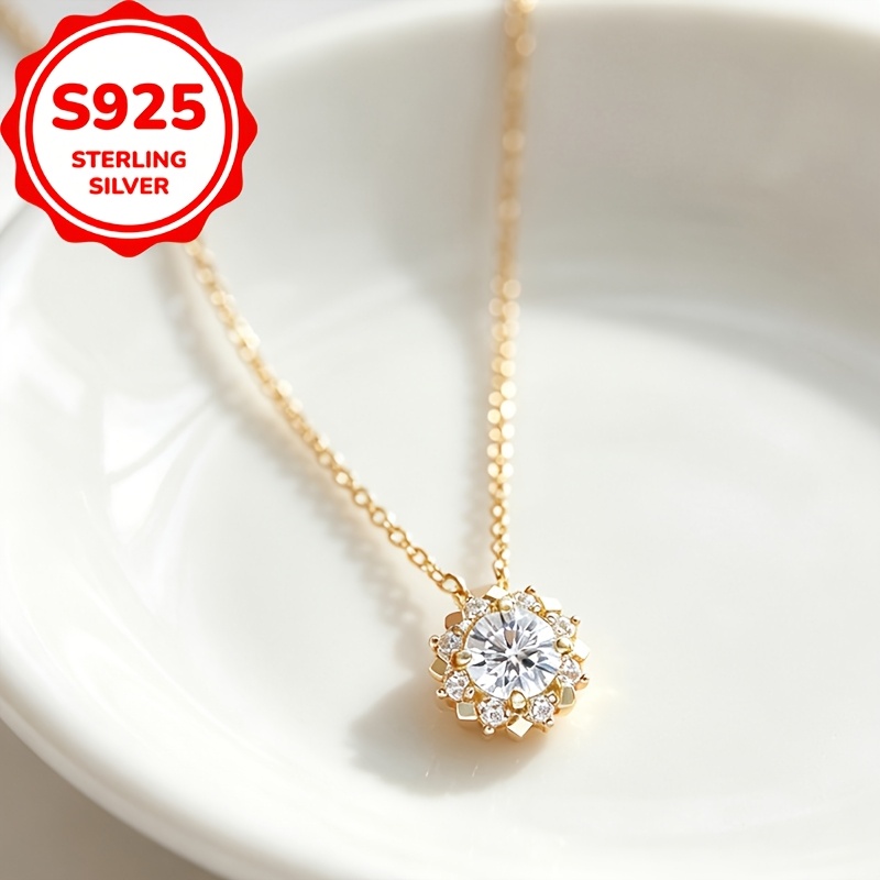 Women's S925 Silver Exquisite Sunflower Pendant Necklace